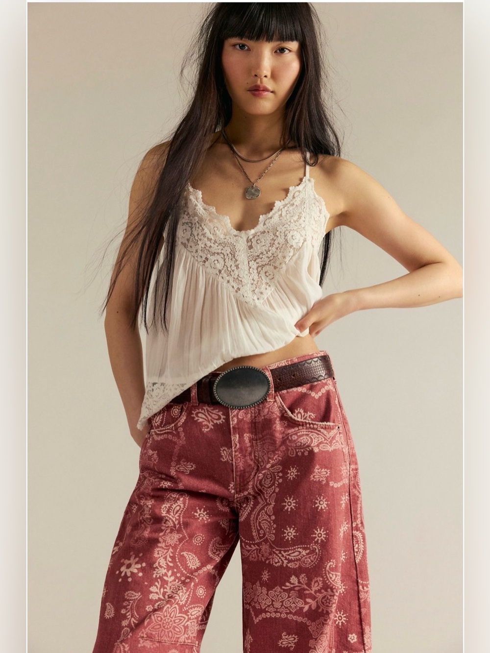 Free People We The Free Good Luck Printed Barrel Jeans Bandana Block - 29 - Picture 3 of 14